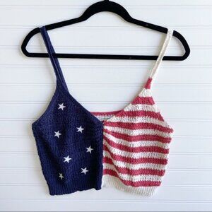 American Eagle Crochet Knit American Flag Crop Top